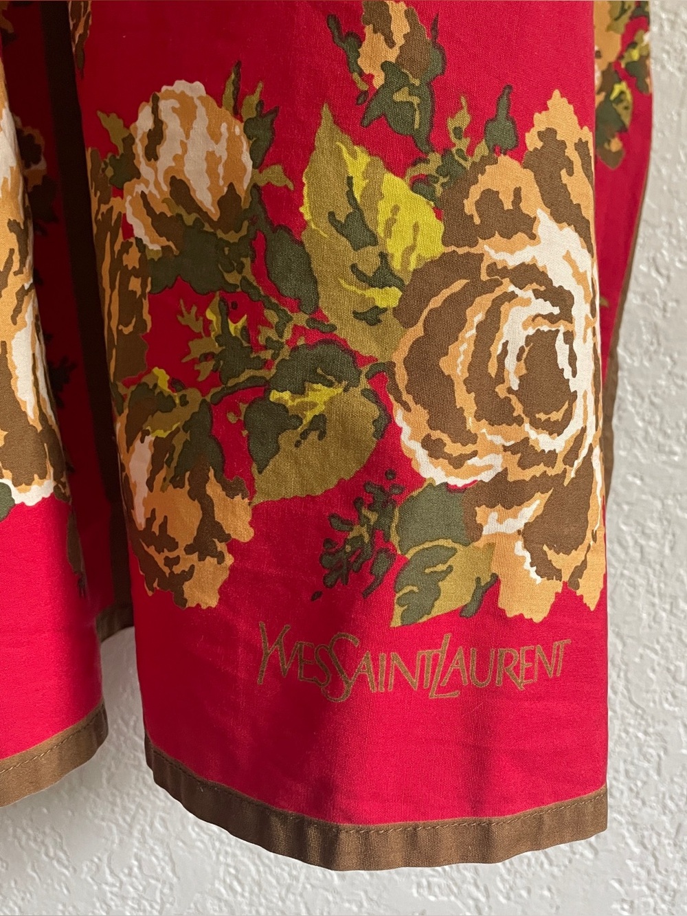 Vintage YSL Yves Saint Laurent Red Cotton Apron Japan Made Prairie Cottagecore - Picture 4 of 9